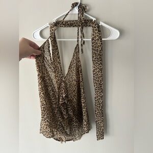 Leopard Print Halter Top with neck scarf